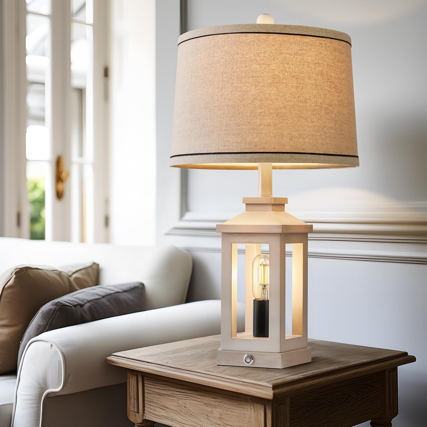 White Farmhouse Touch Lamps USB, Dimmable, Vintage, Dual Light