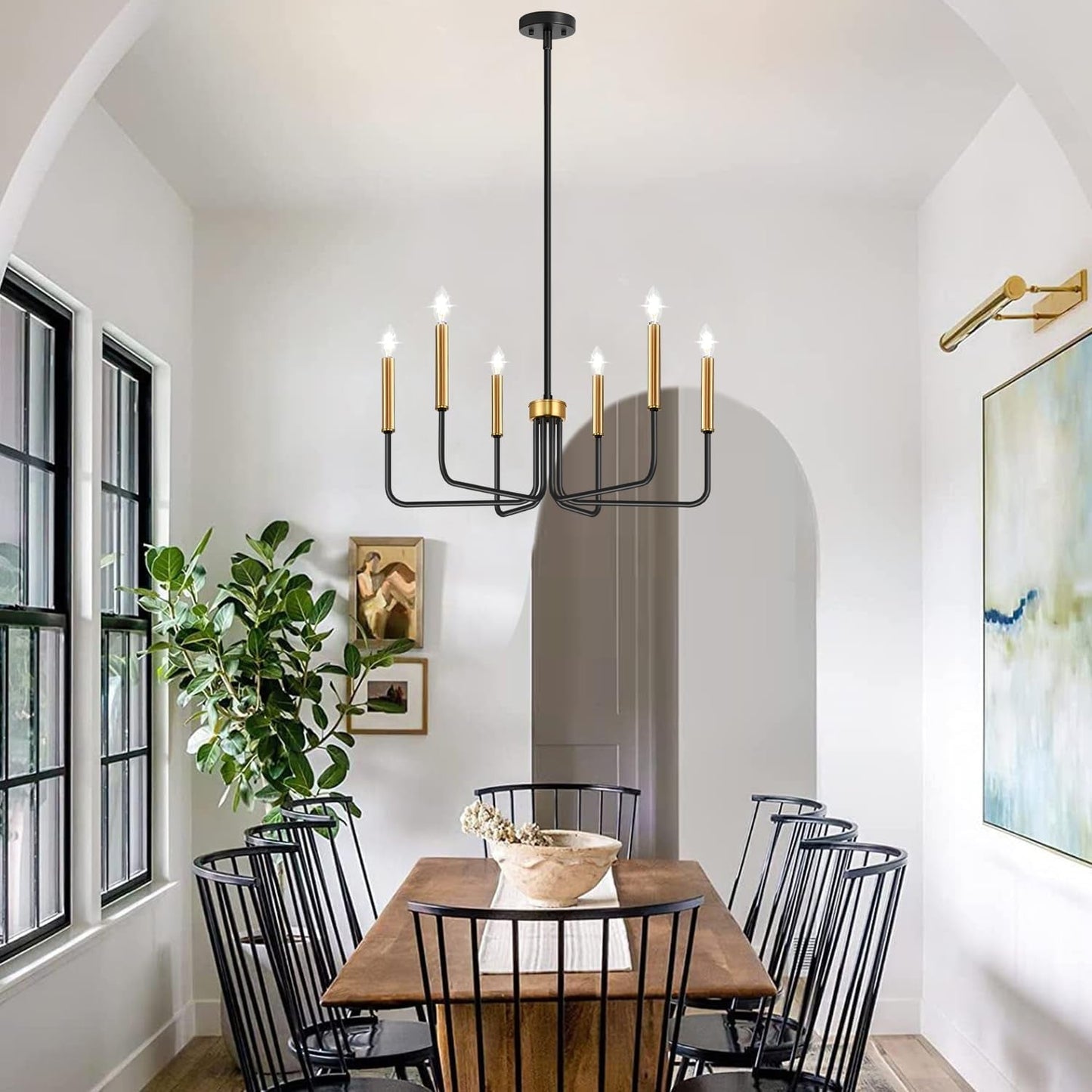 Black and Gold Chandelier, 6-Light Farmhouse Chandelier for Dining