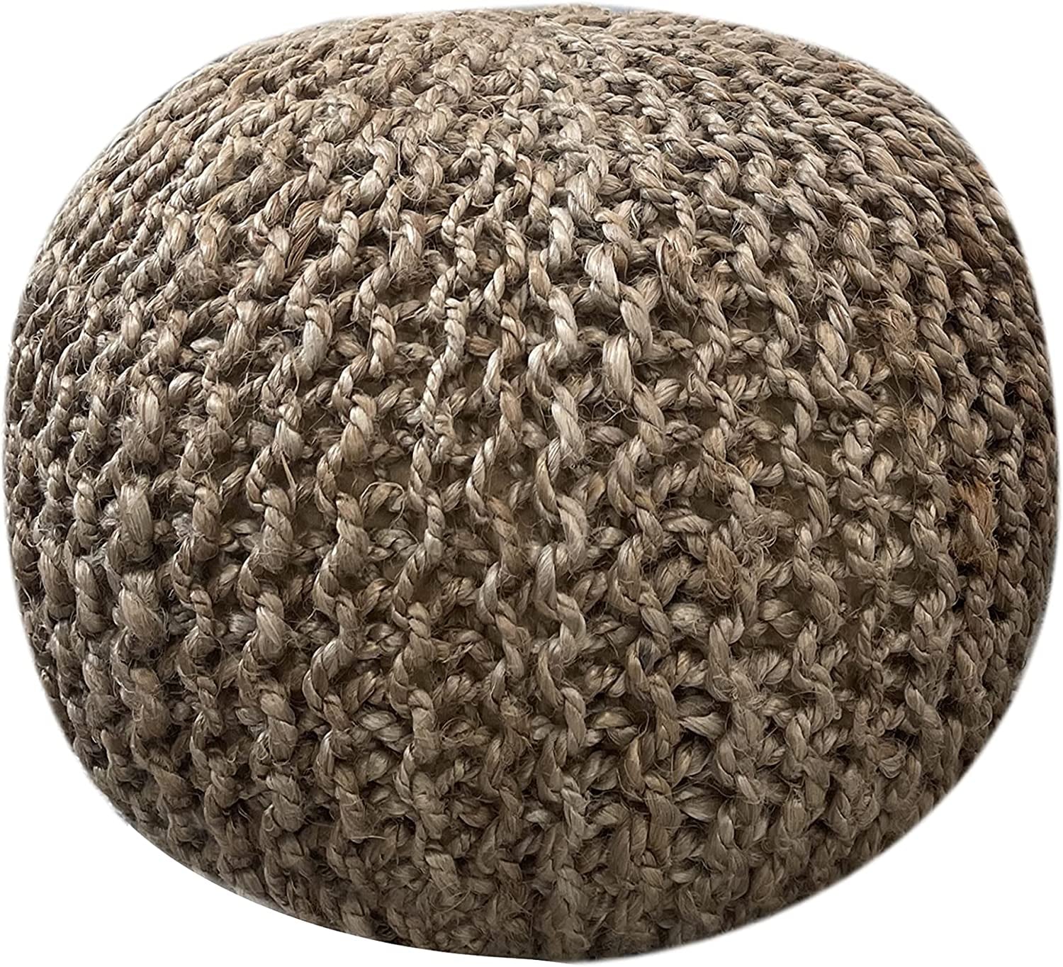 Natural Jute Braided Pouf Ottoman 14 Inch Footrest