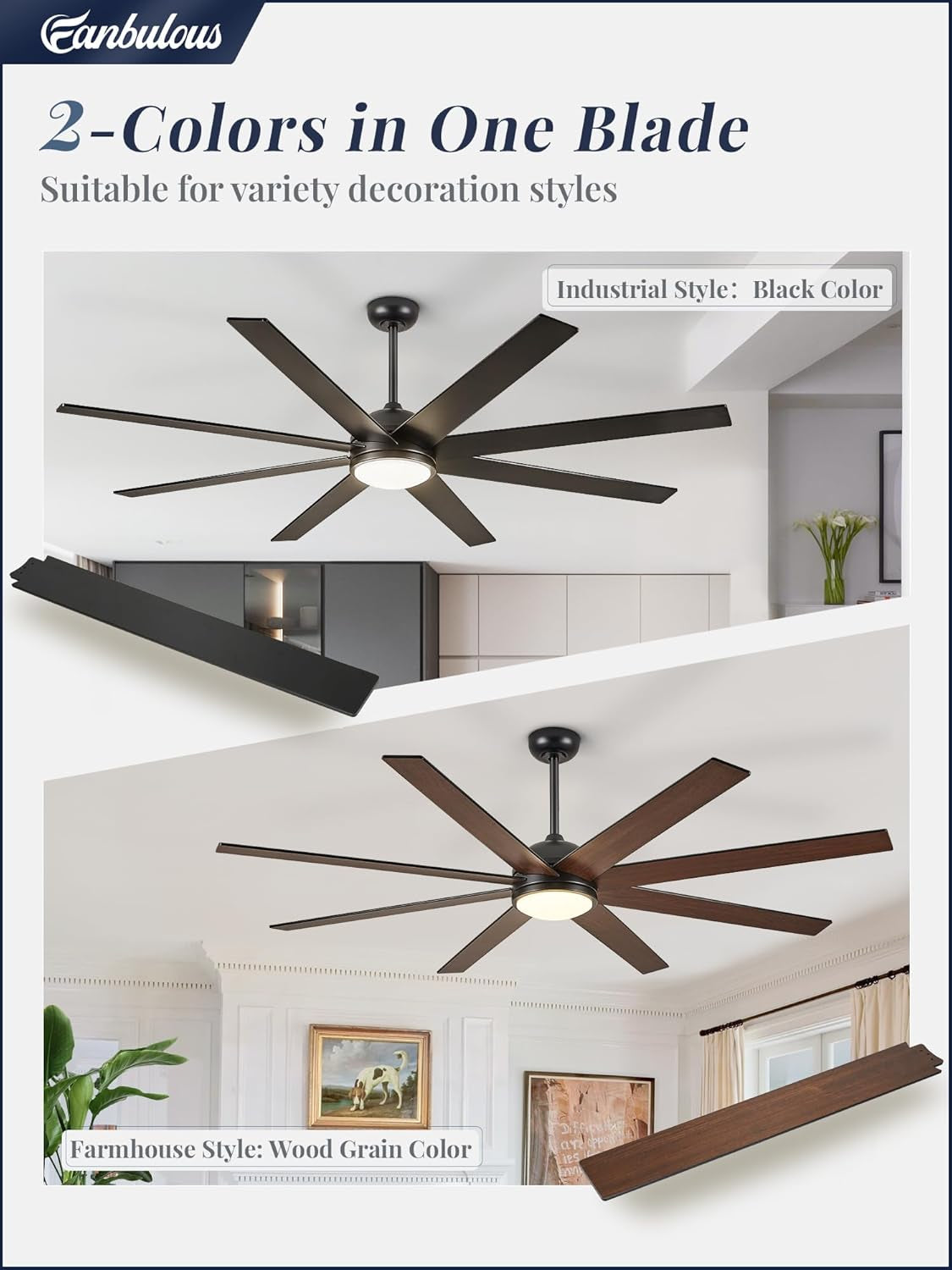 65 Inch Ceiling Fan With Lights Remote Black Indoor Outdoor