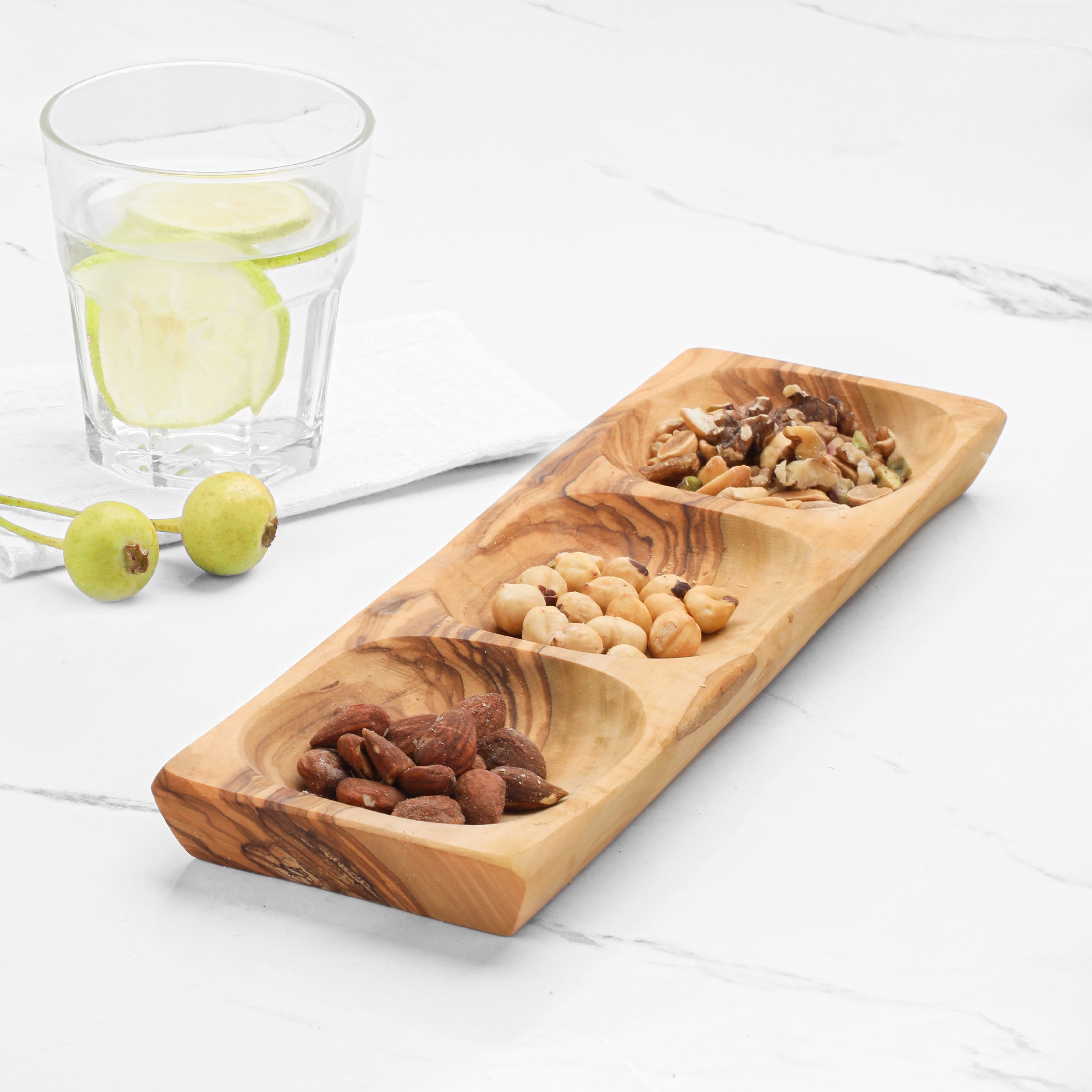 3-Section Olive Wood Dish – Handmade Serving Piece for Everyday Use