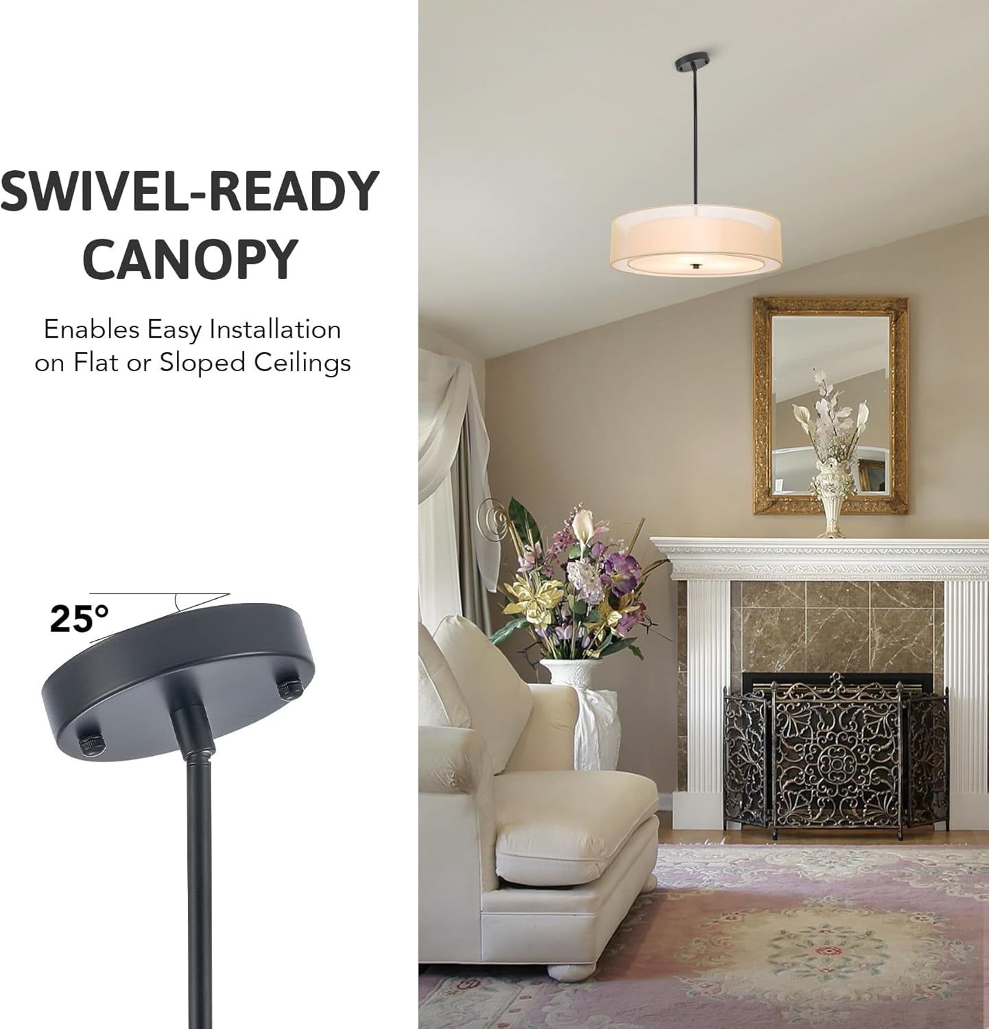 20 Inch Black Drum Pendant Light With Fabric Shade Three Light Matte