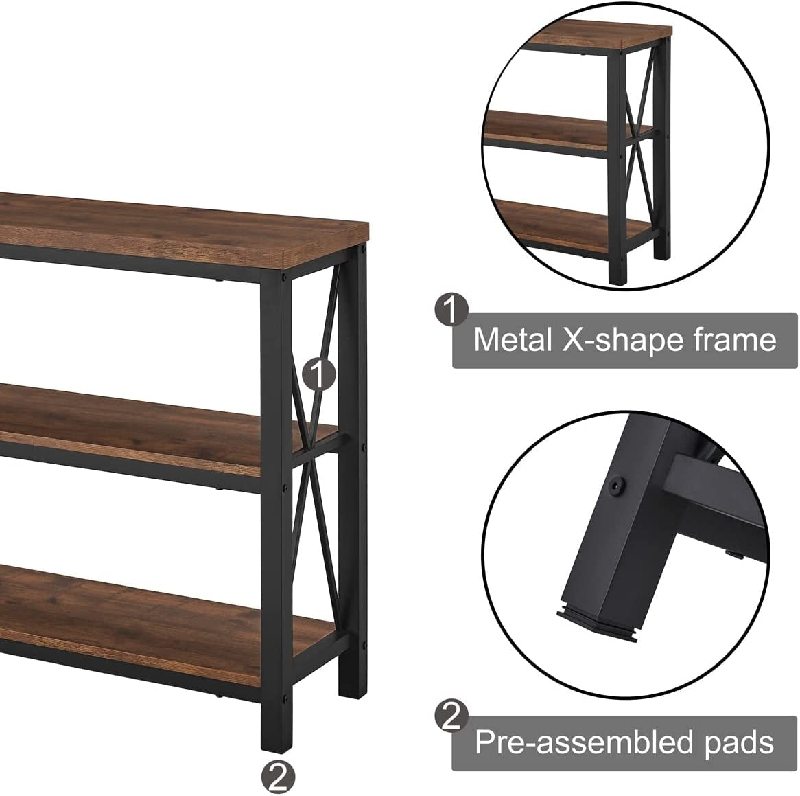 Rustic Industrial Sofa Table with Shelves (47″)