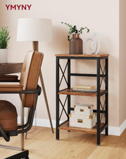 3 Tiers Bookcase, Industrial Metal Bookshelf with Side Fence, Storage