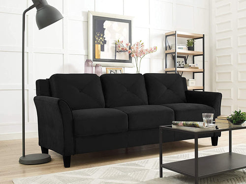 Grayson Sofa Black Button Tufted Rolled Arm Living Room