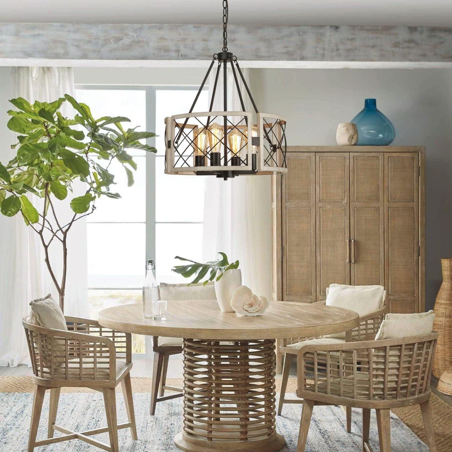 D19 Inch Rustic 4 Light Chandelier Black And White Oak