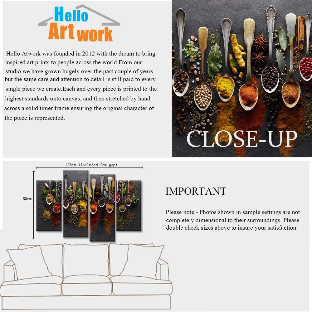 4 Piece Spice Spoon Canvas Art Set For Kitchen Wall Decor