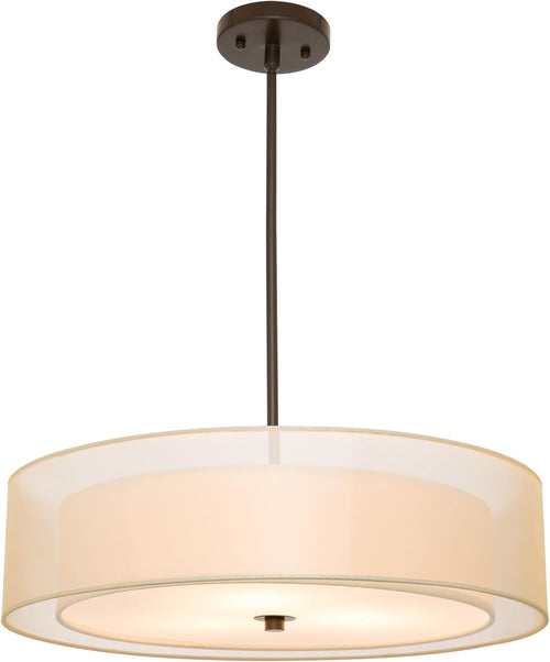 20 Inch Black Drum Pendant Light With Fabric Shade Three Light Matte