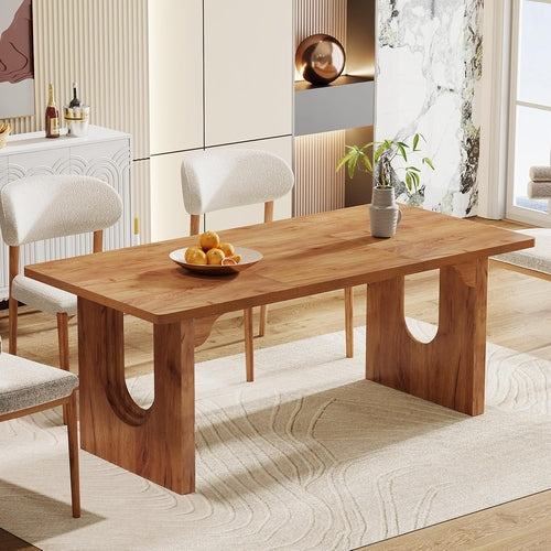 Dining Table 71 Inch Rustic Brown With Wood Pedestal